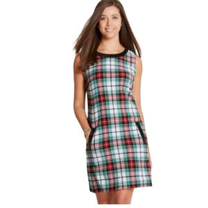 VINEYARD Vines Wool Sequin Trim Tartan Plaid Shift Dress Size 14